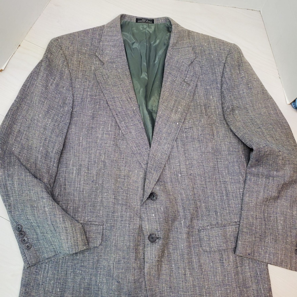 Barrington Mens 44S Blue 100% Natural Silk Slubby 2 Button Blazer Summer Wedding